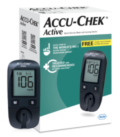 Accu-Chek Active Blood Glucometer Kit (Box of 10 Test Strips free)