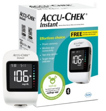 Accu-Chek Instant Blood Glucometer Kit (Box of 10 Test Strips free)